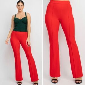 Red high rise seamed straight leg pants